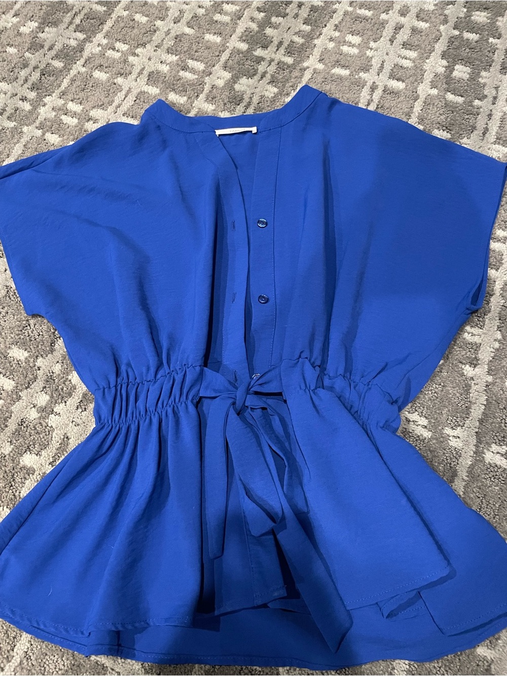 Timing Royal Blue V-Neck Blouse Button Down Tie Waist